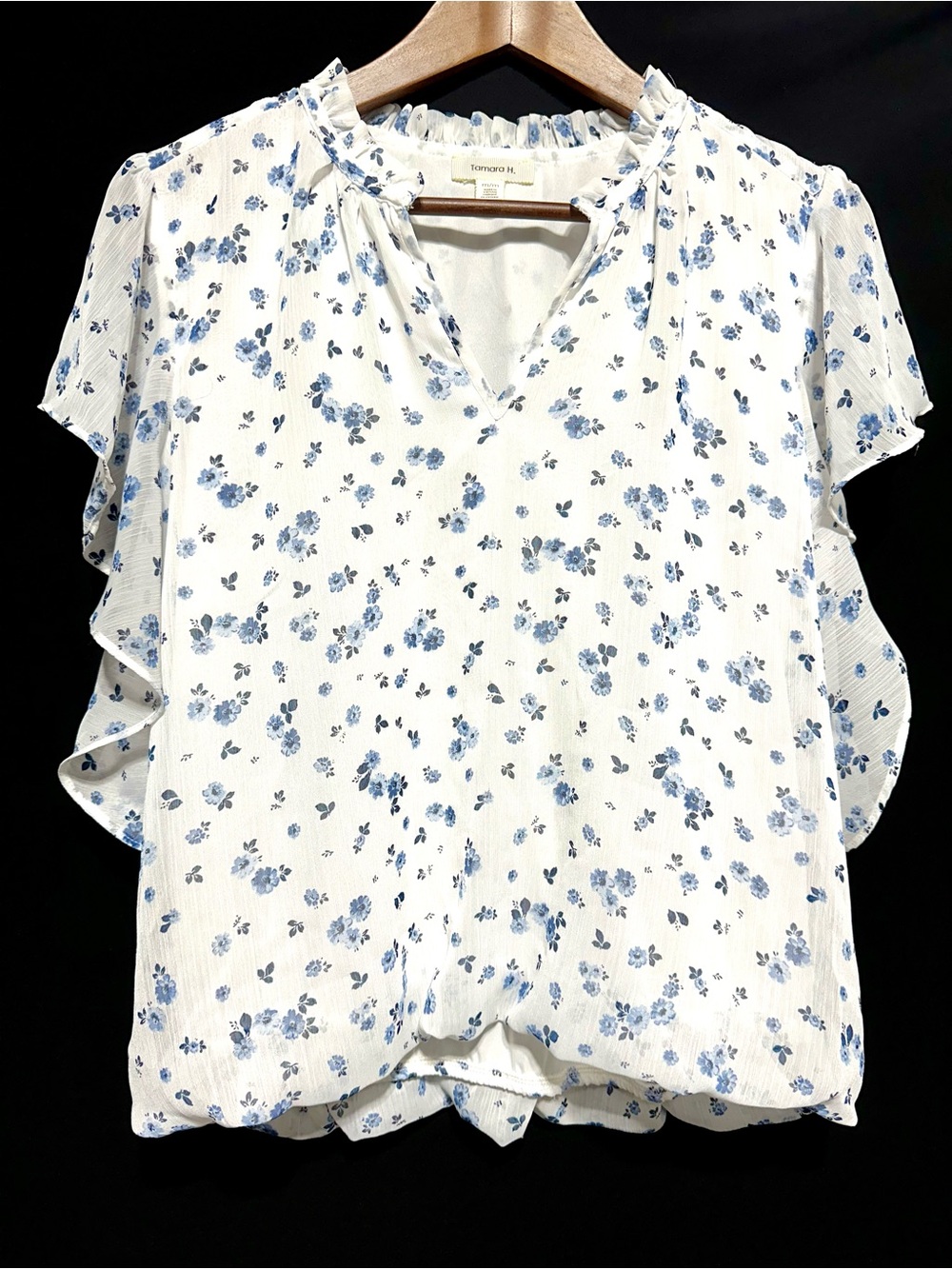 TAMARA H Blue Floral Ruffle Sleeve Cottagecore Coquette Poetcore Blouse